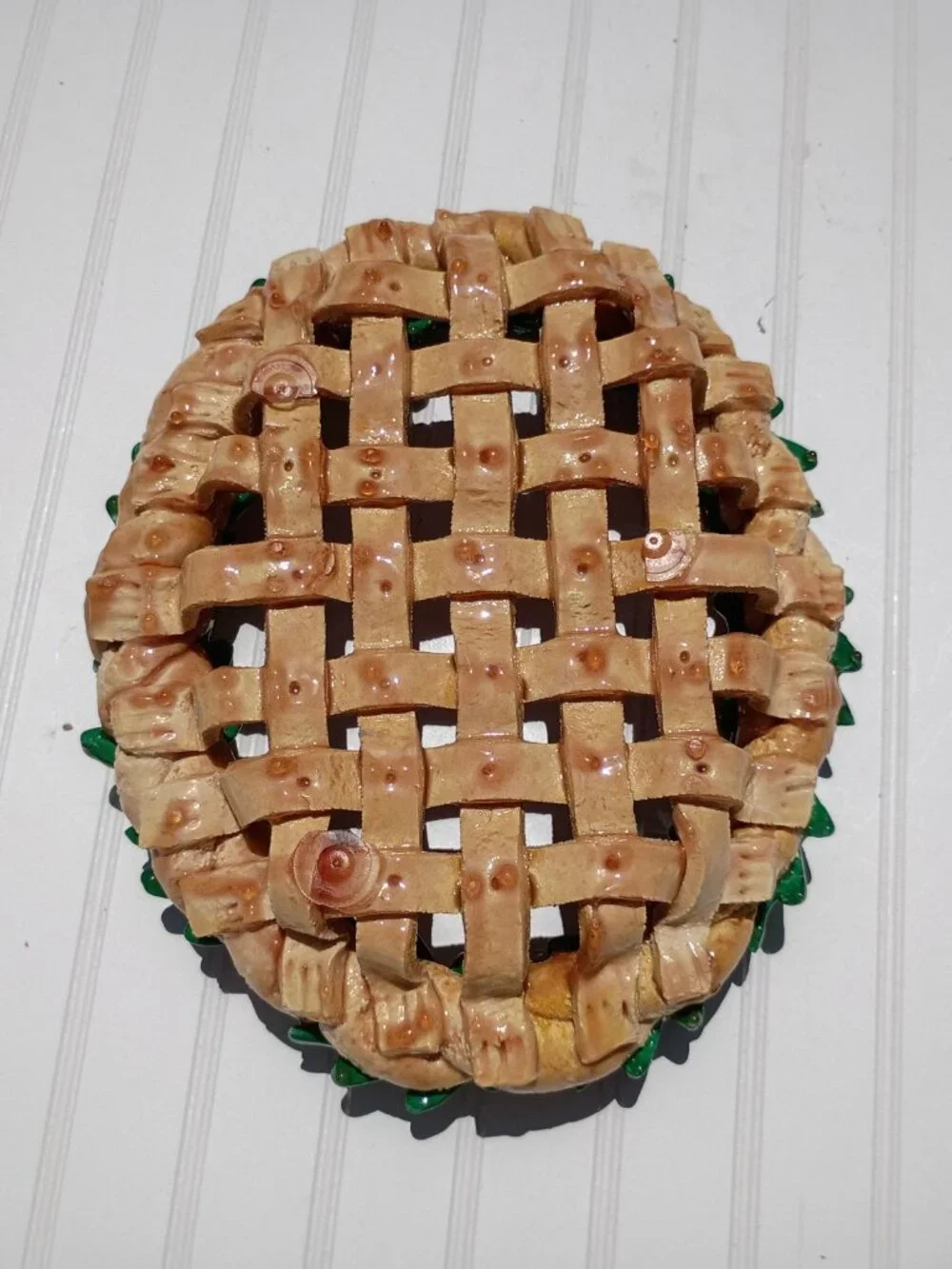 Vintage Salt Bread Dough Fruit Basket Woven Folk Art Centerpiece Bowl Handmade
